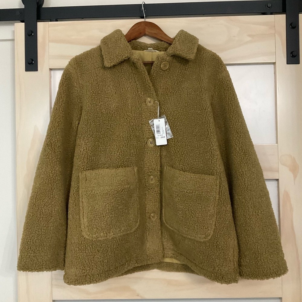 johnnie- O Faux Shearling Teddy Jacket | Olive Green | NWT | $348 MSRP Medium